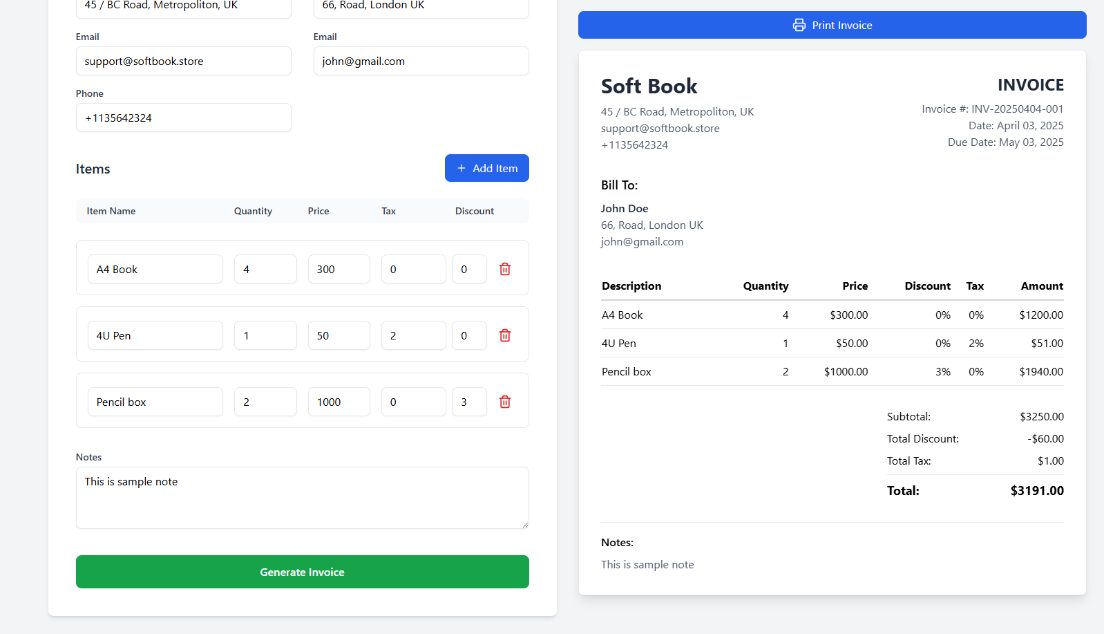 Invoice Generator System React Vite TS 2
